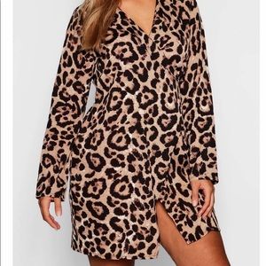 Boohoo Plus Leopard Print Wrap Shirt Dress